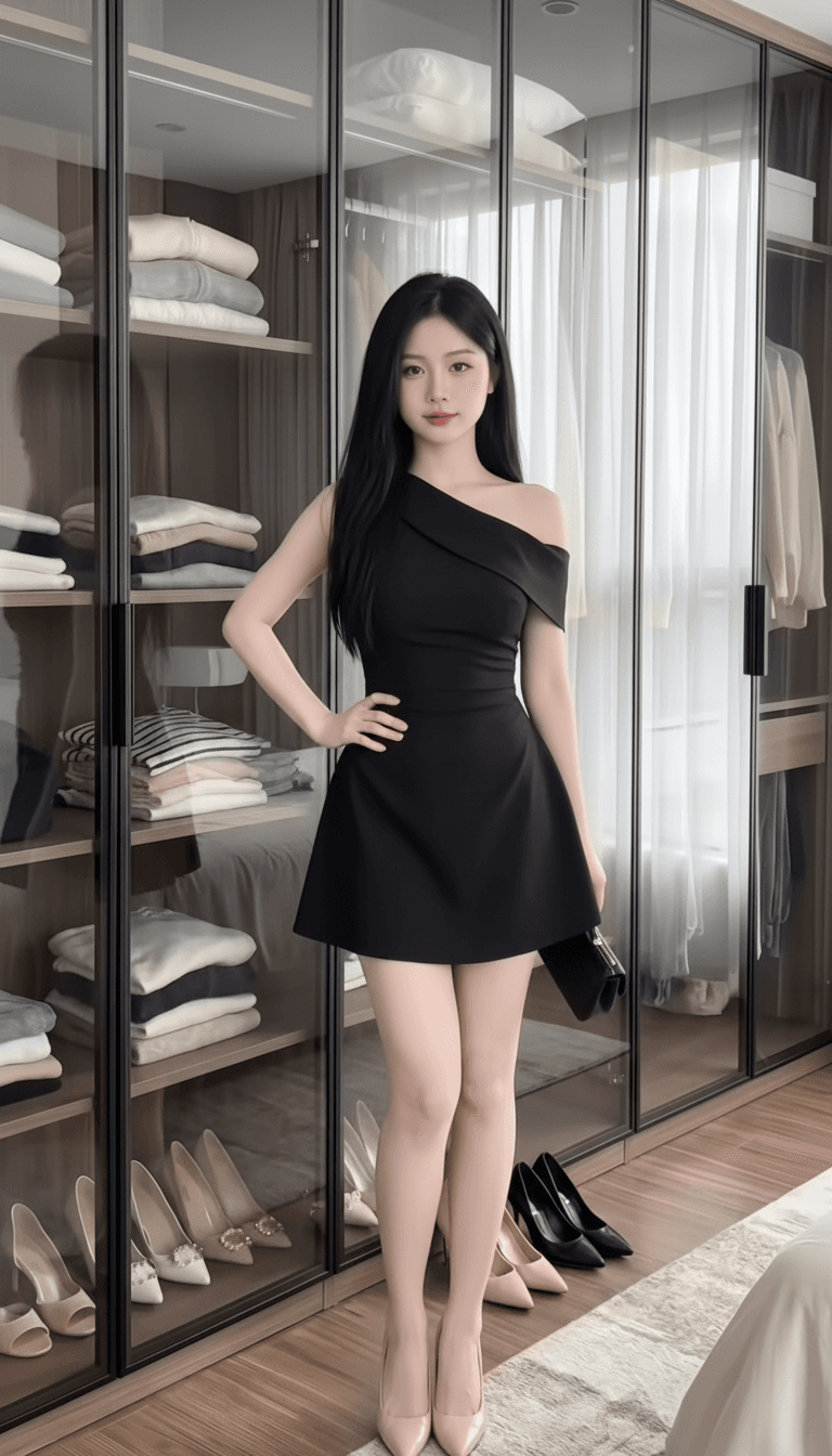 Đầm xòe lệch vai Elora