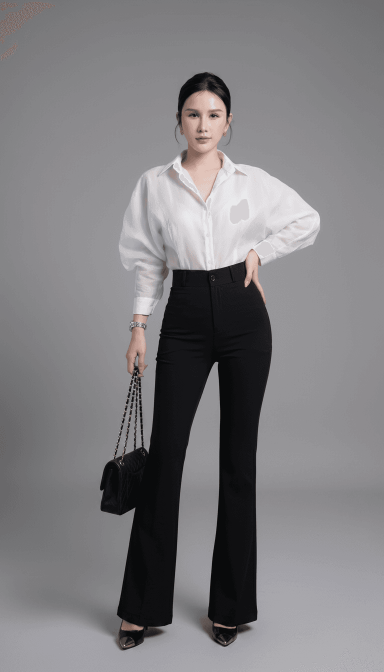 Quần ống loe tôn dáng khóa trước